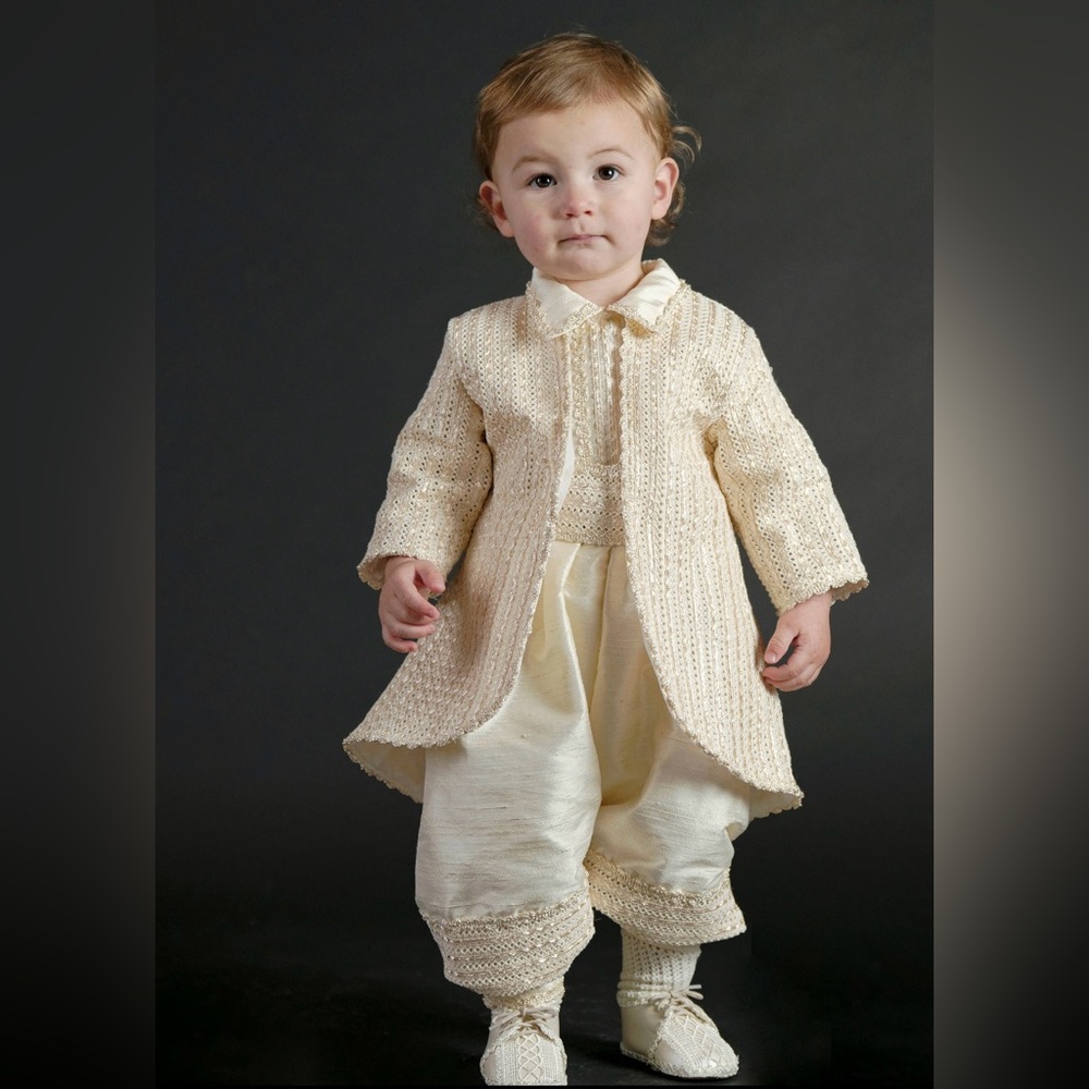 Heirloom Baby Boy Christening/Baptism Outfit Set 12–24M White Silk – 5 Pieces.